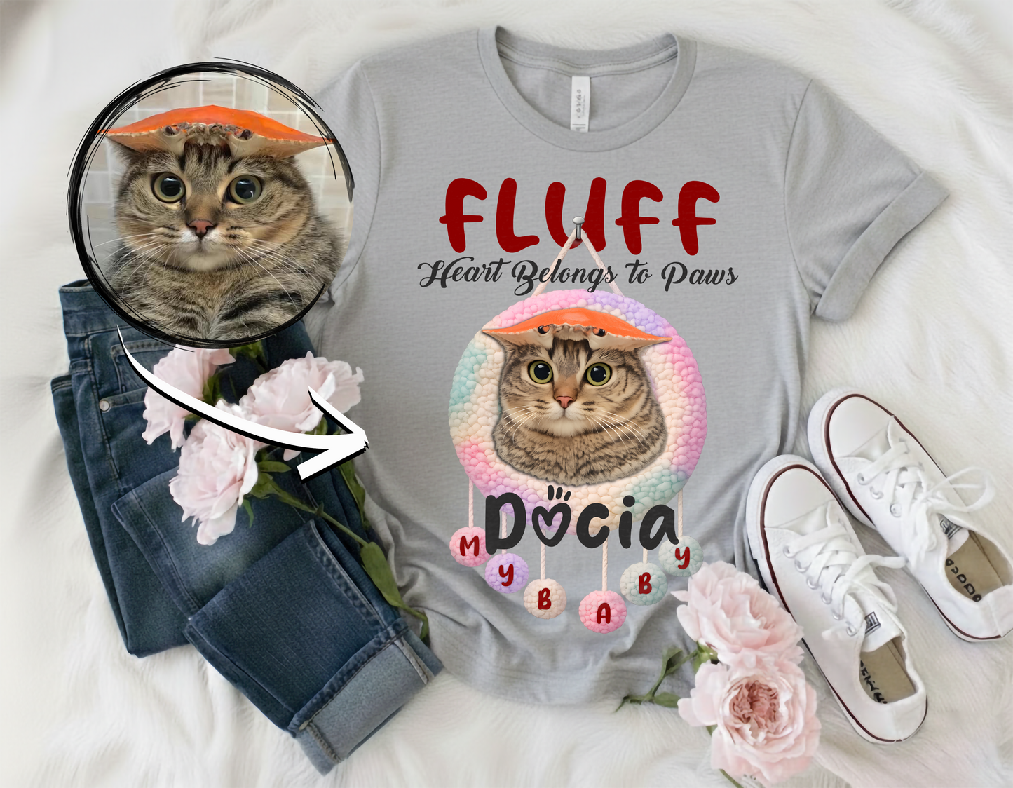 Personalized Cat Lover T-Shirt – Custom Pet Photo & Name Shirt