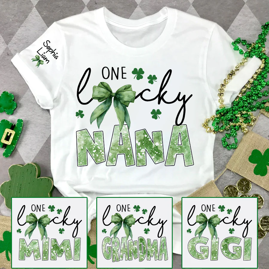 One Lucky Nana Shirt for St Patrick’s Day, Personalized Grandma Shamrock Clover T Shirt with Kids Names - Unisex T-shirt