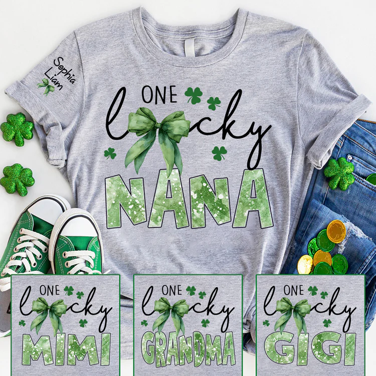 One Lucky Nana Shirt for St Patrick’s Day, Personalized Grandma Shamrock Clover T Shirt with Kids Names - Unisex T-shirt